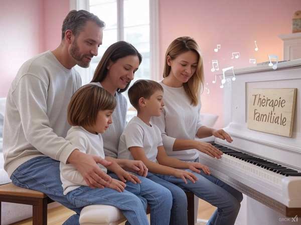 Famille jouant du piano